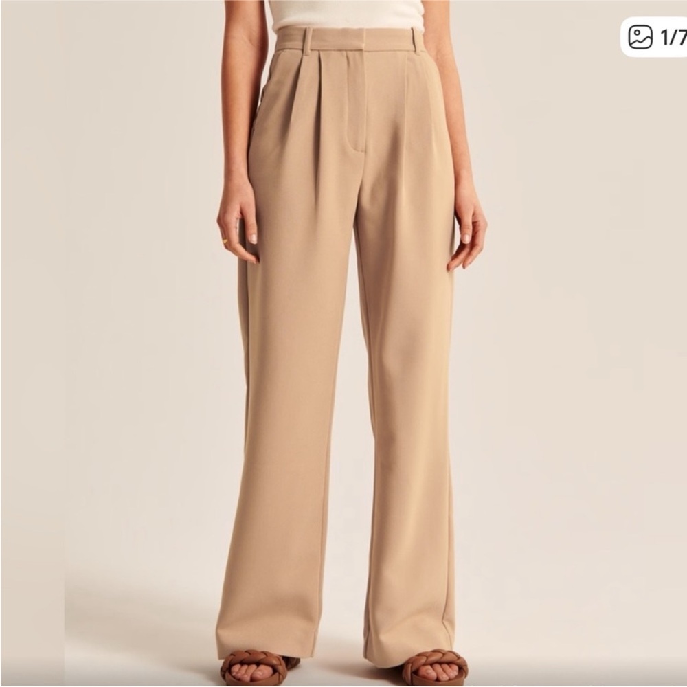 ABERCROMBIE & FITCH Sloane Wide-Leg Trouser Pants Tan Beige EUC Size Small Long - Picture 2 of 11